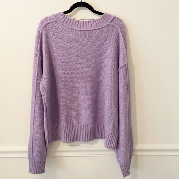 NEW Free People Rhea V Neck Knit Pullover Purple Size XL Wool Blend Slouchy Cozy - Picture 2 of 7